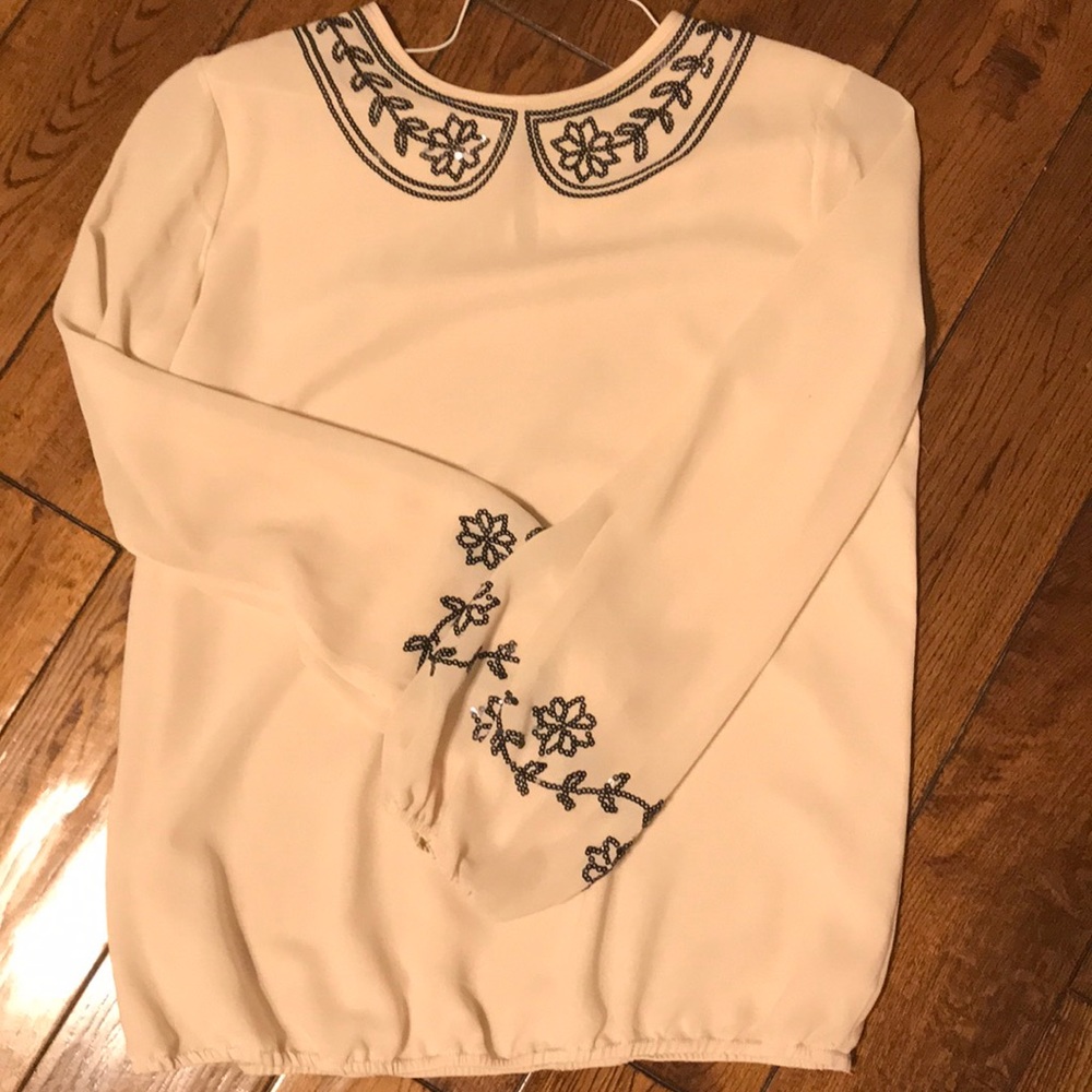 Cream blouse with sequin Peter Pan collar